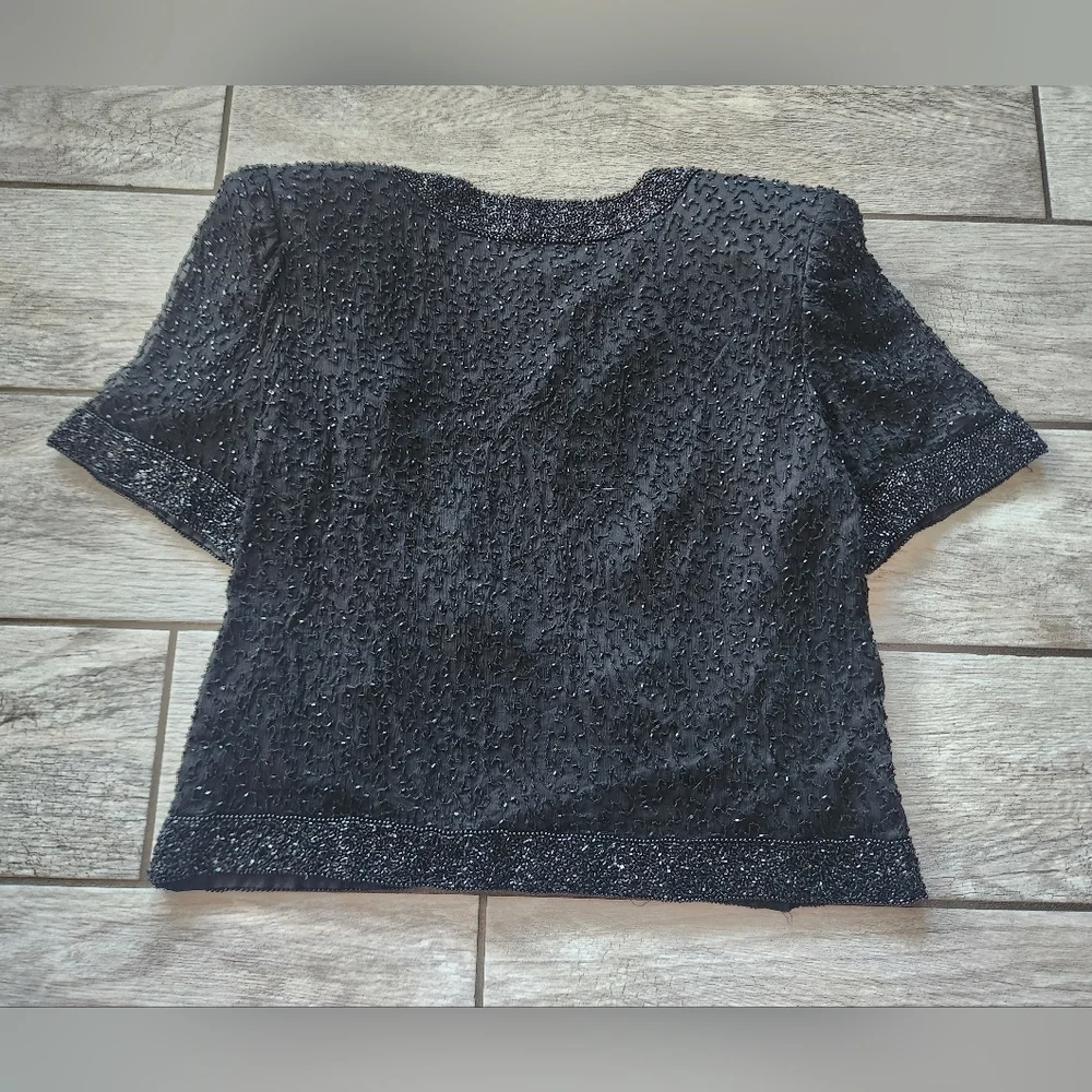 Vintage Stenay Women's Silk Sequin Beaded Blazer Black Small Lined Jacket Swifty